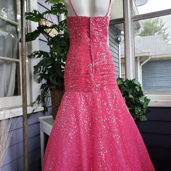Tiffany Designs Pink Chiffon Sequined Rhinestones Mermaid Pageant / Prom Dress - Picture 7 of 15